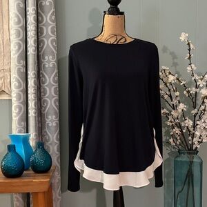 Loft Ruffle Trim Mixed Media Lightweight Knit Shirt